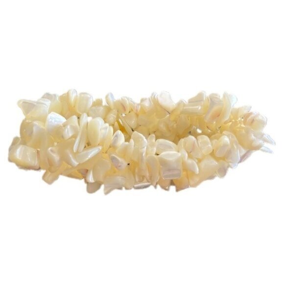 VTG Sea Shell Iridescent Pearl Bracelet Womens Pull On Elastic Summer Resortwear - Picture 4 of 4